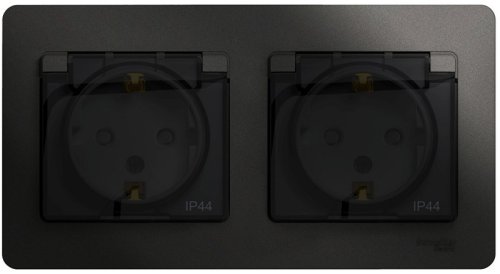 Розетка с заземлением с рамкой Systeme Electric Glossa 2-м. крышка шторки IP44 антрацит фото Розетка с заземлением с рамкой Systeme Electric Glossa 2-м. крышка шторки IP44 антрацит картинка